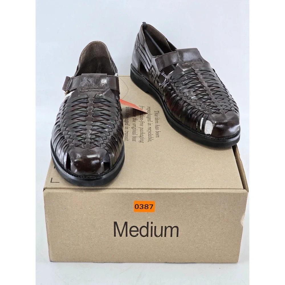 Deer Stags Bamboo Huarache Sandals Mens 14 Brown Woven Leather Slip On -New